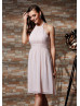Halter Neck Petal Pink Chiffon Knee Length Bridesmaid Dress